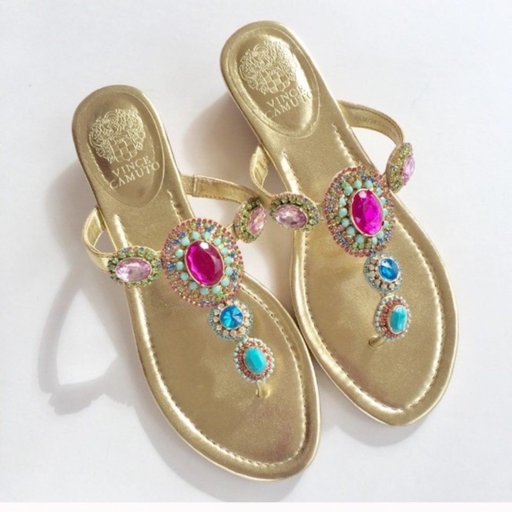 Vince Canute gold sandals rhinestone size 8"1/2